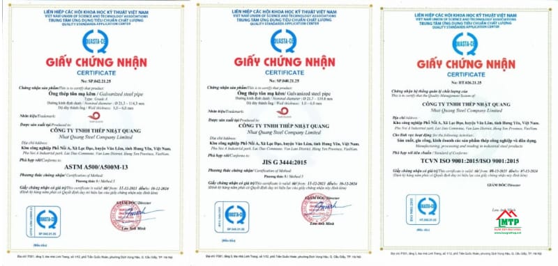 Chứng nhận tiêu chuẩn chất lượng thép Nhật Quang