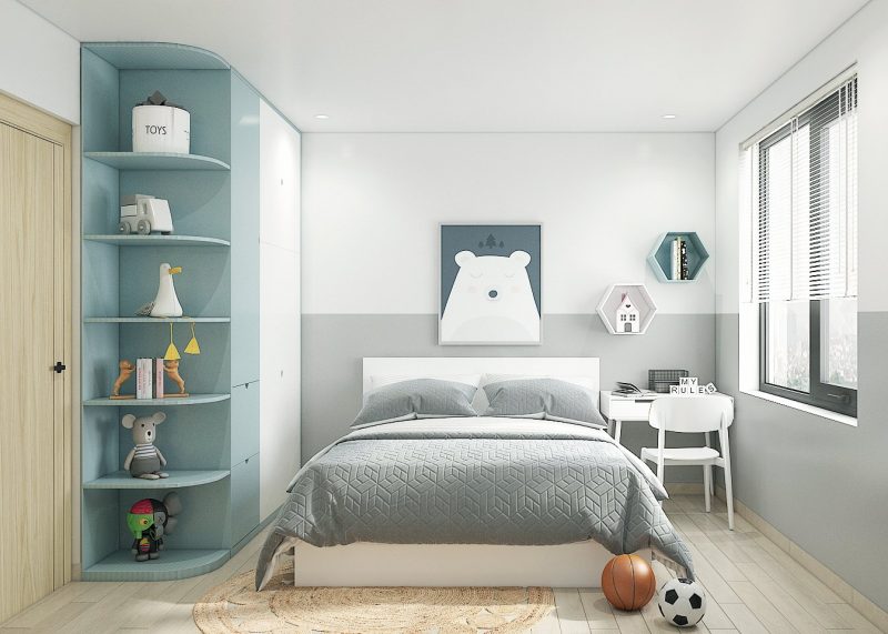 Thiết kế nội thất phòng ngủ nhỏ diện tích 10m2 thông thoáng bởi nội thất được bố trí gọn gàng, hạn chế những họa tiết không cần thiết
